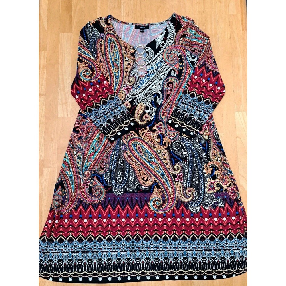 MSK Dress Lot of 2 Tropical Floral Paisley Stretchy Comfortable Size Medium - Picture 8 of 15